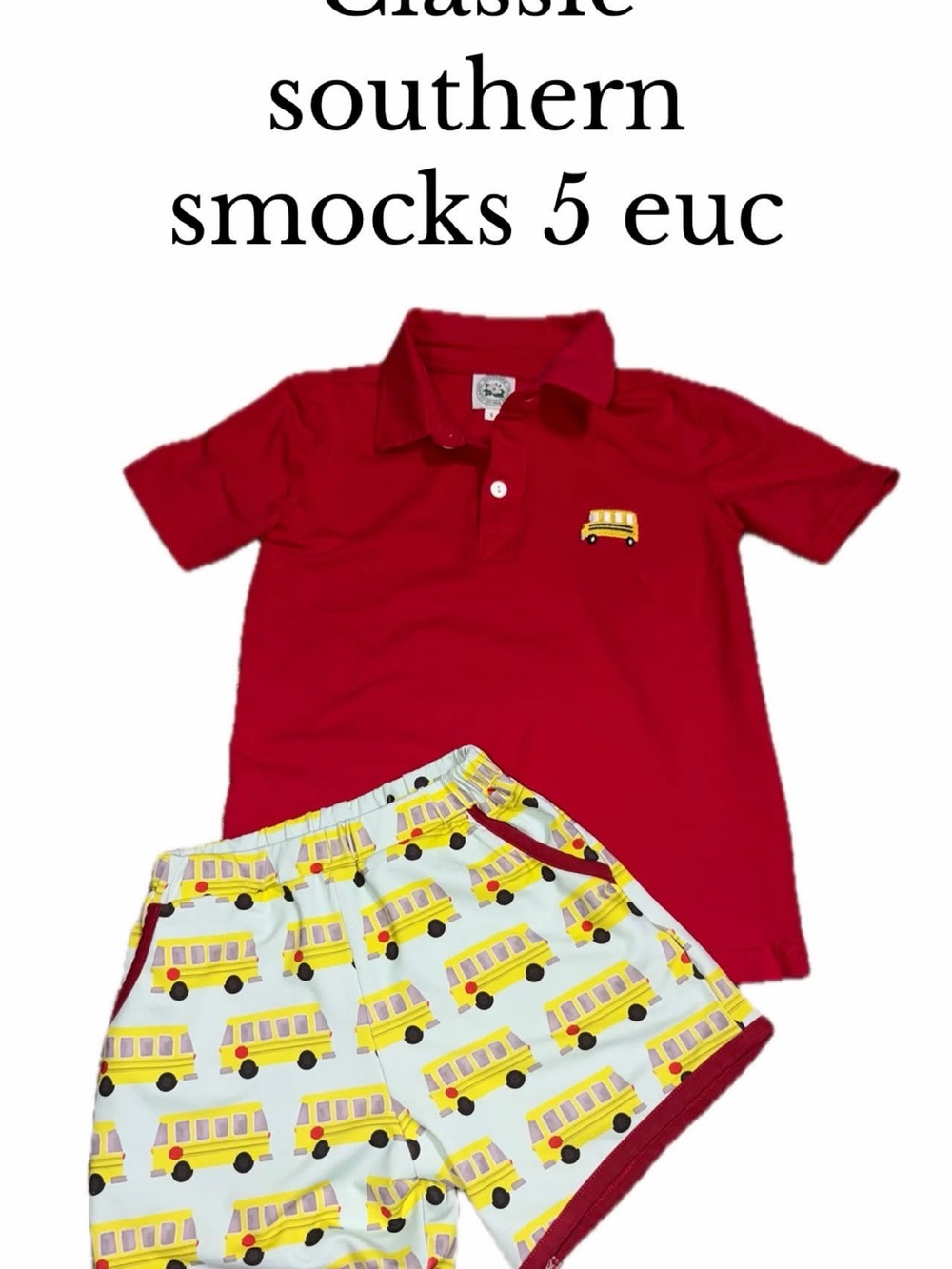 Classic southern smocks size 5 school bus shorts set
